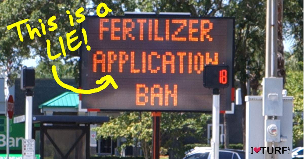 Highway Sign Fertilizer Ban with Writing :This i a Lie